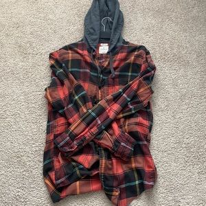 Orange and Black Hooded Flannel (Size: Medium Tall)